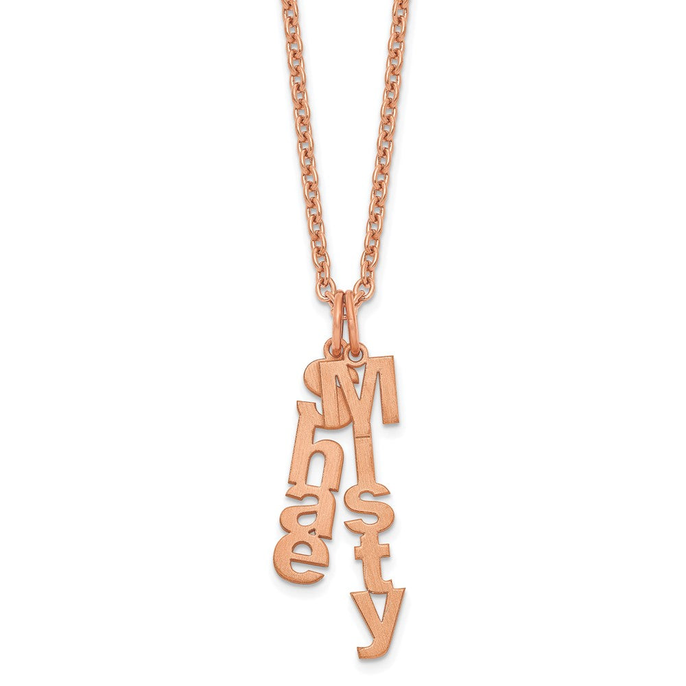 Sterling Silver Rose Gold plated Brushed Vertical 2 Name Charm Necklace