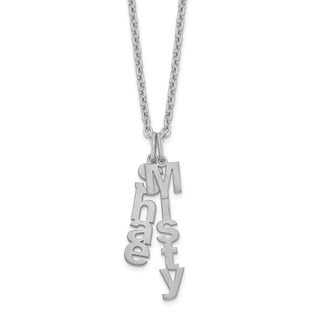 Sterling Silver Rhodium plated Brushed Vertical 5 Name Charm Necklace