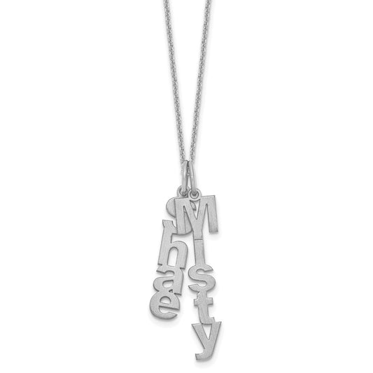 10K White Gold Brushed Vertical 2 Name Charm Necklace