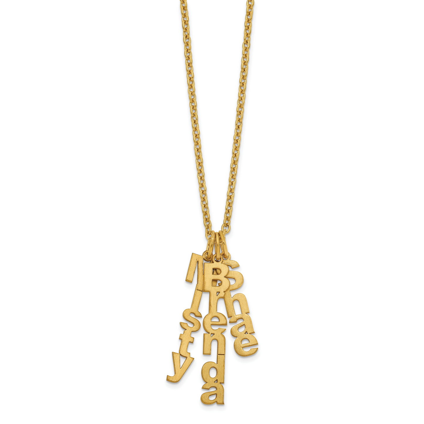 Sterling Silver Gold plated Brushed Vertical 3 Name Charm Necklace