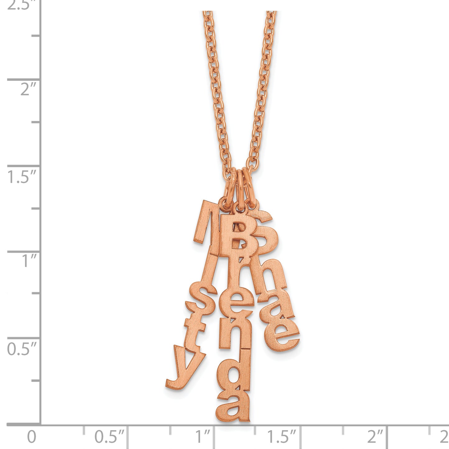 Sterling Silver Rose Gold plated Brushed Vertical 3 Name Charm Necklace