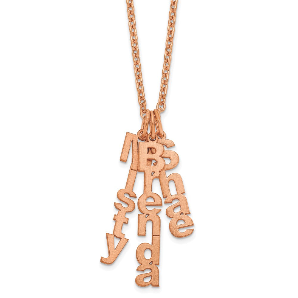 Sterling Silver Rose Gold plated Brushed Vertical 3 Name Charm Necklace