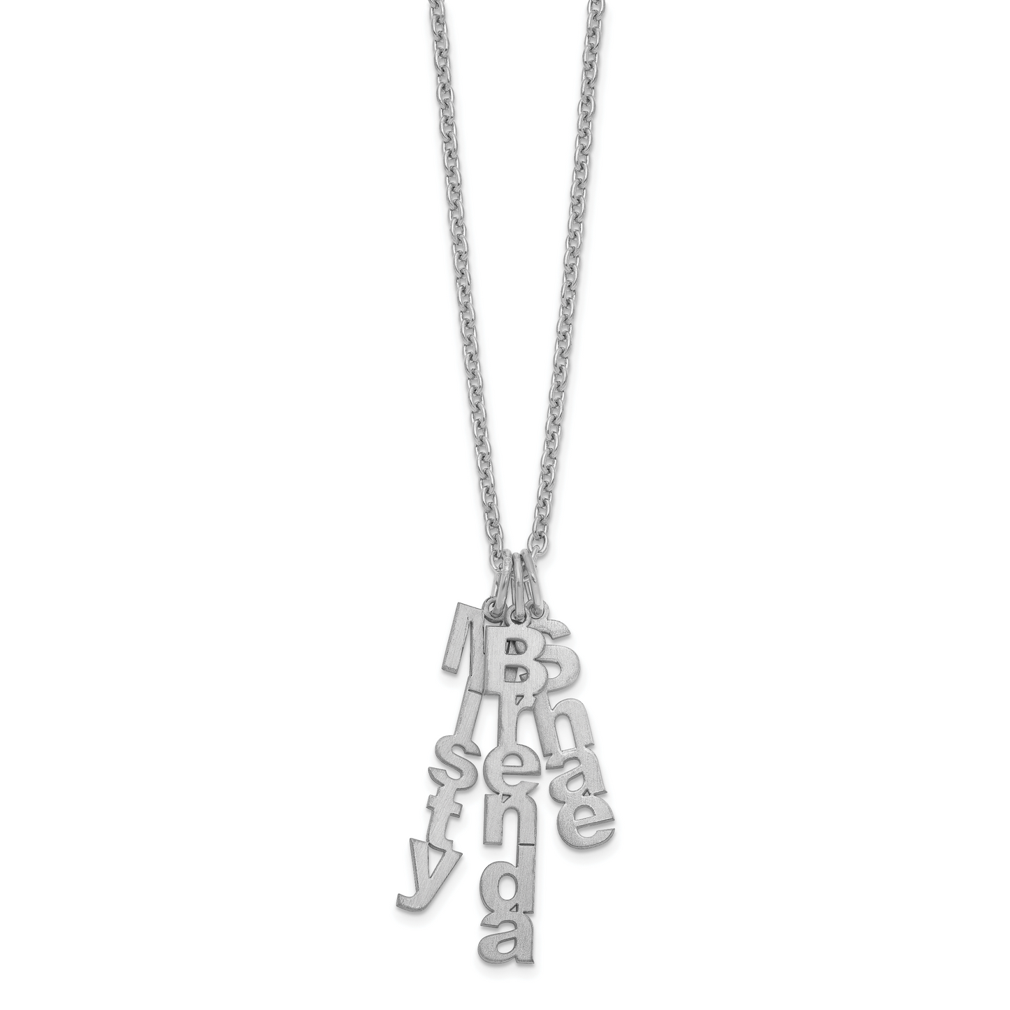 Sterling Silver Rhodium plated Brushed Vertical 3 Name Charm Necklace