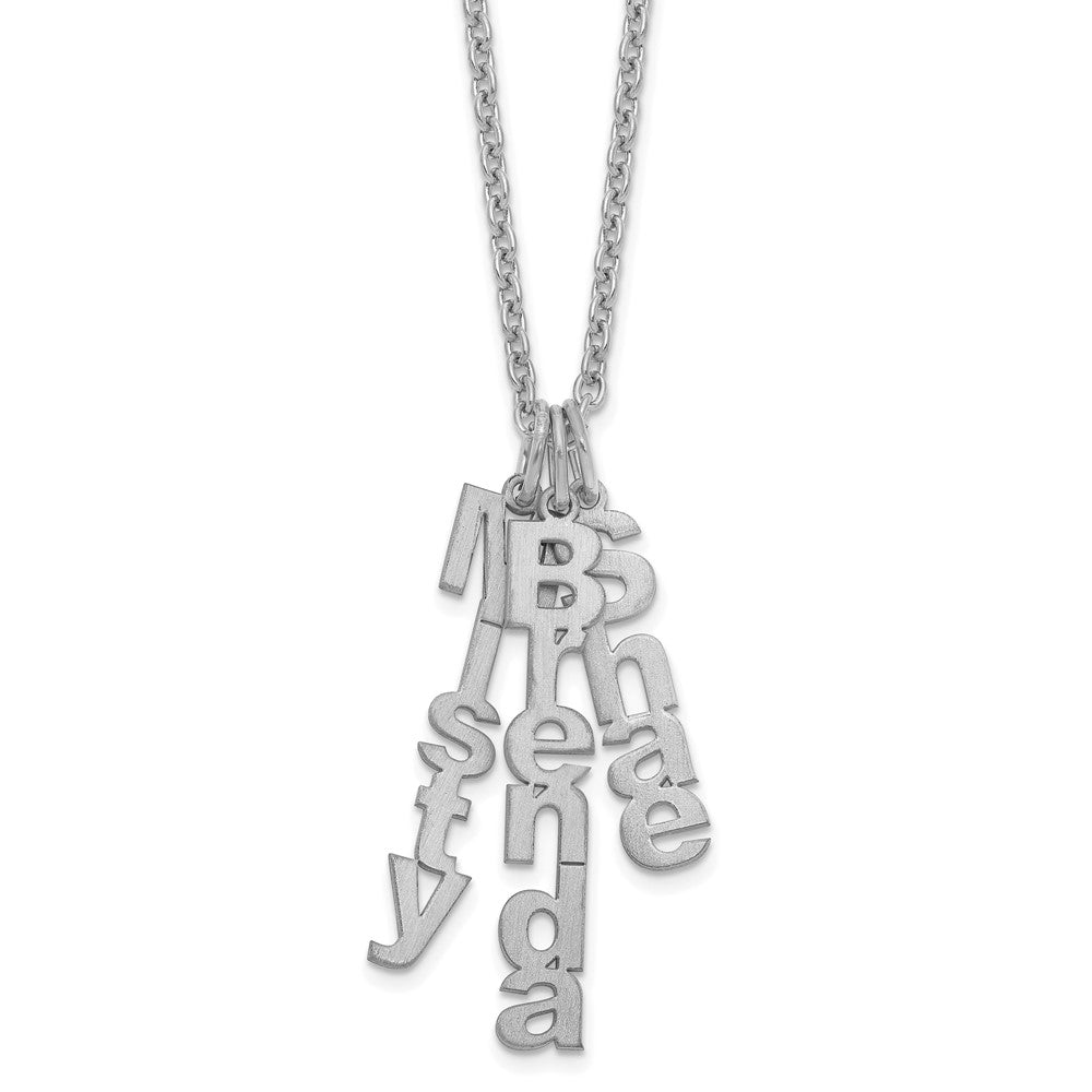 Sterling Silver Rhodium plated Brushed Vertical 3 Name Charm Necklace