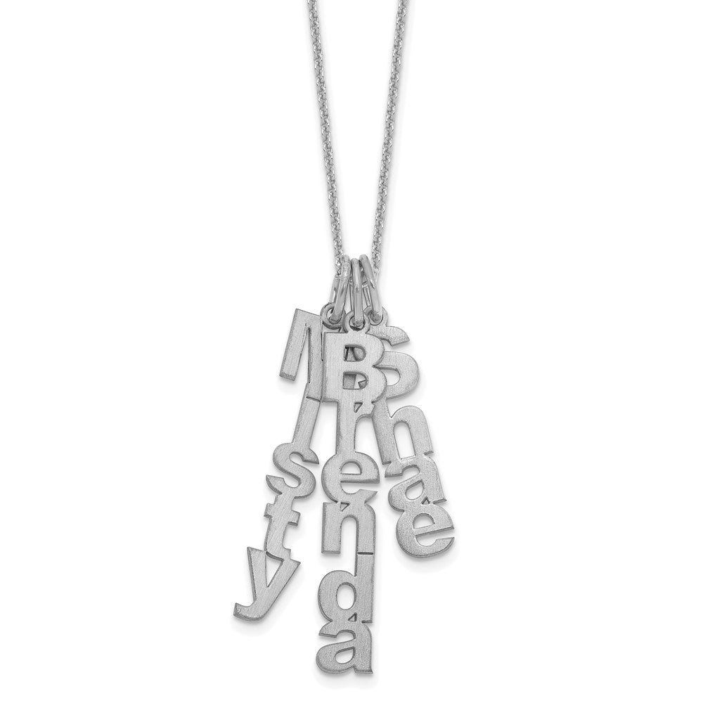 14K White Gold Brushed Vertical 3 Name Charm Necklace