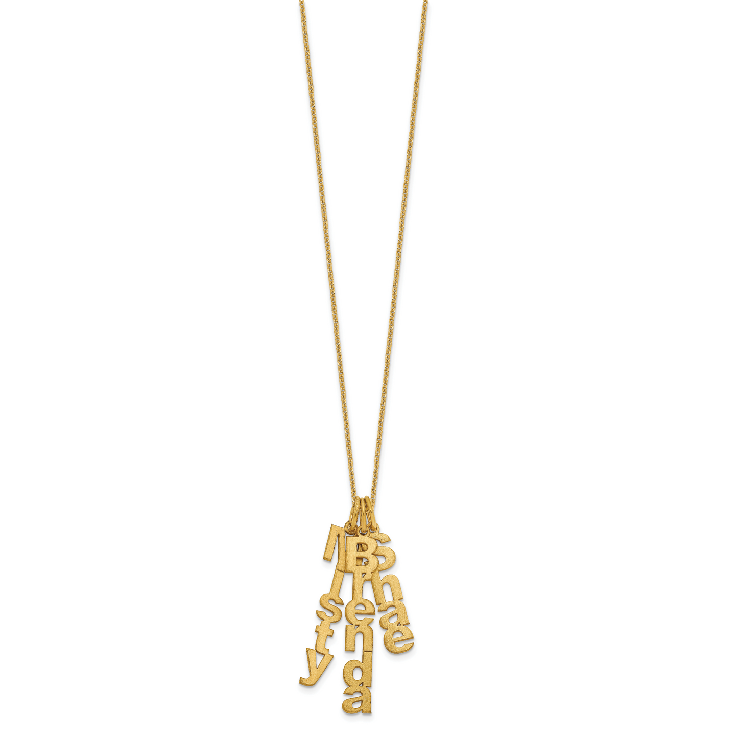 14K Yellow Gold Brushed Vertical 3 Name Charm Necklace