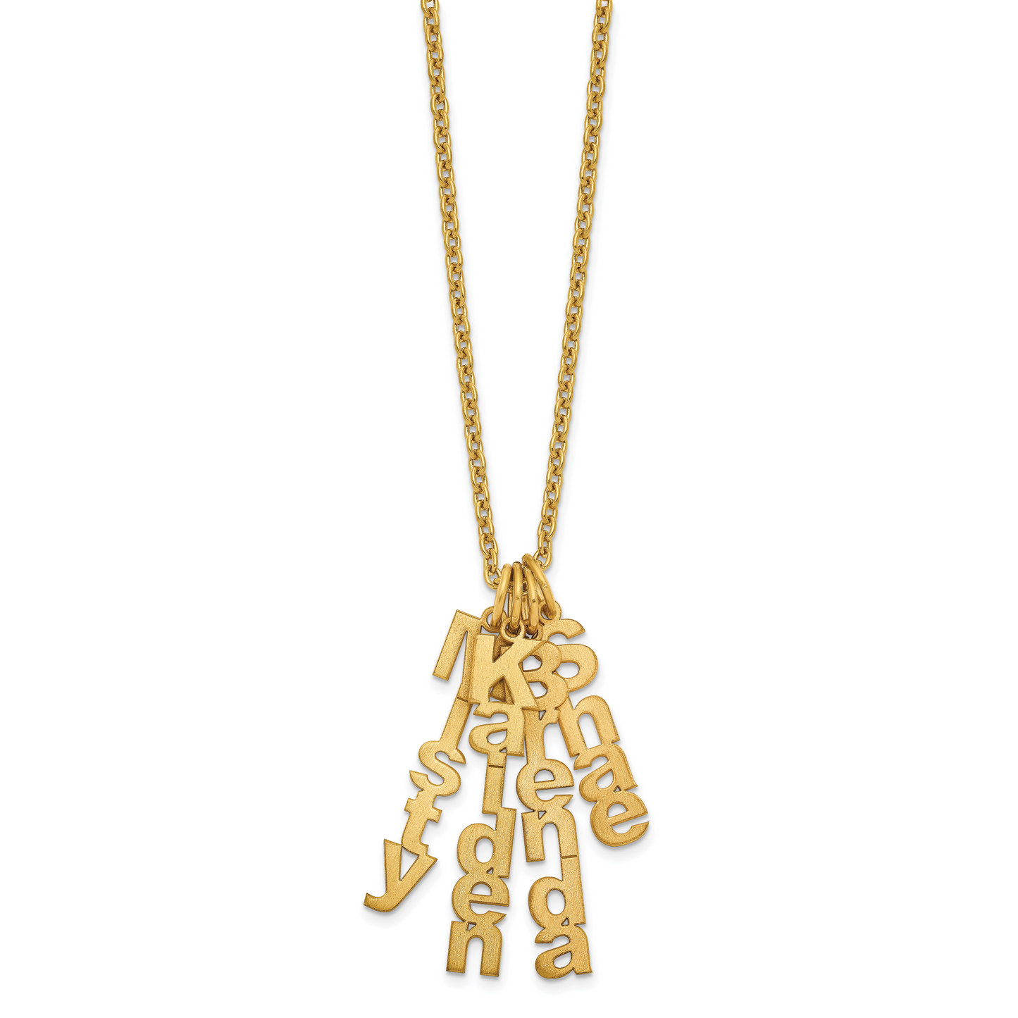 Sterling Silver Gold plated Brushed Vertical 4 Name Charm Necklace