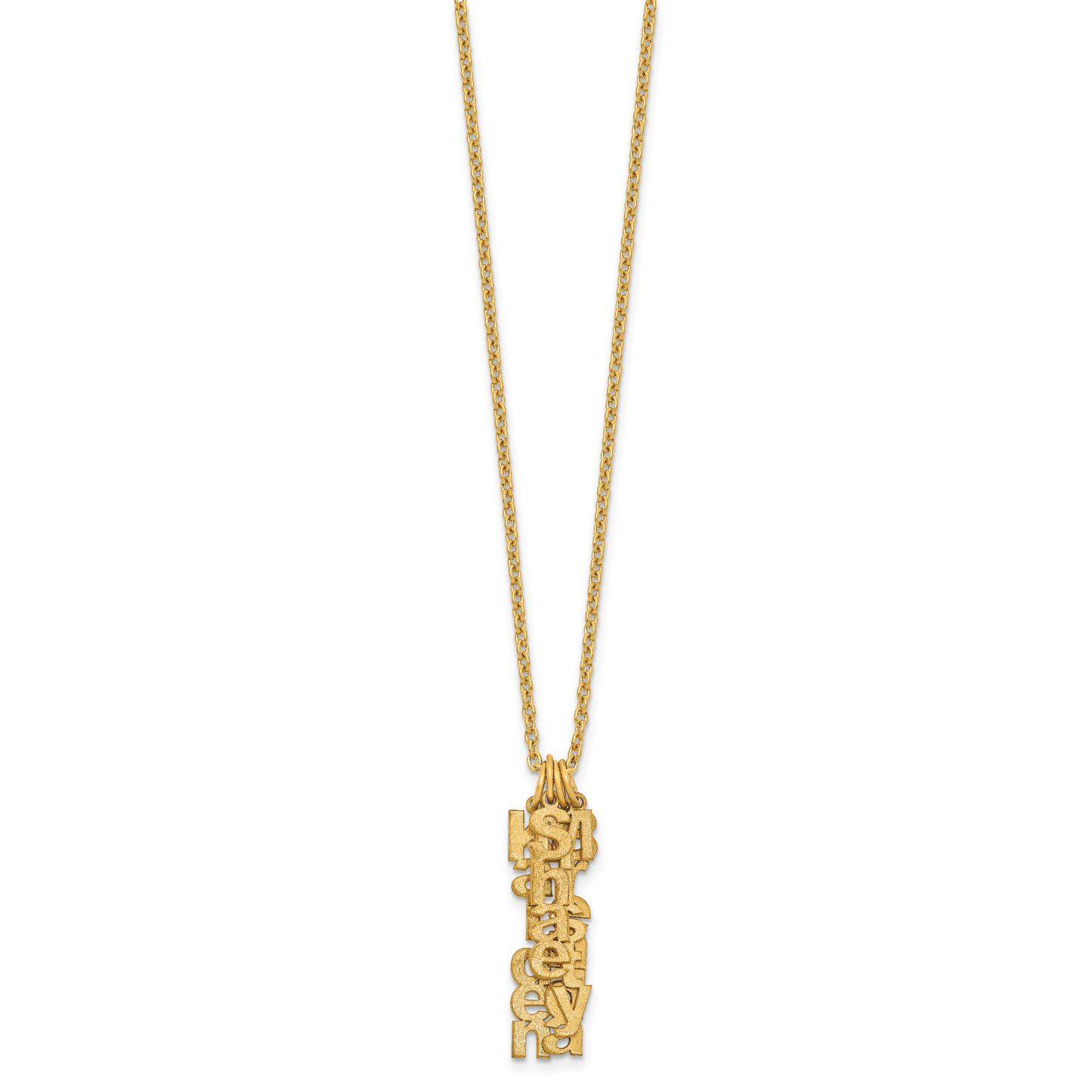 Sterling Silver Gold plated Brushed Vertical 4 Name Charm Necklace