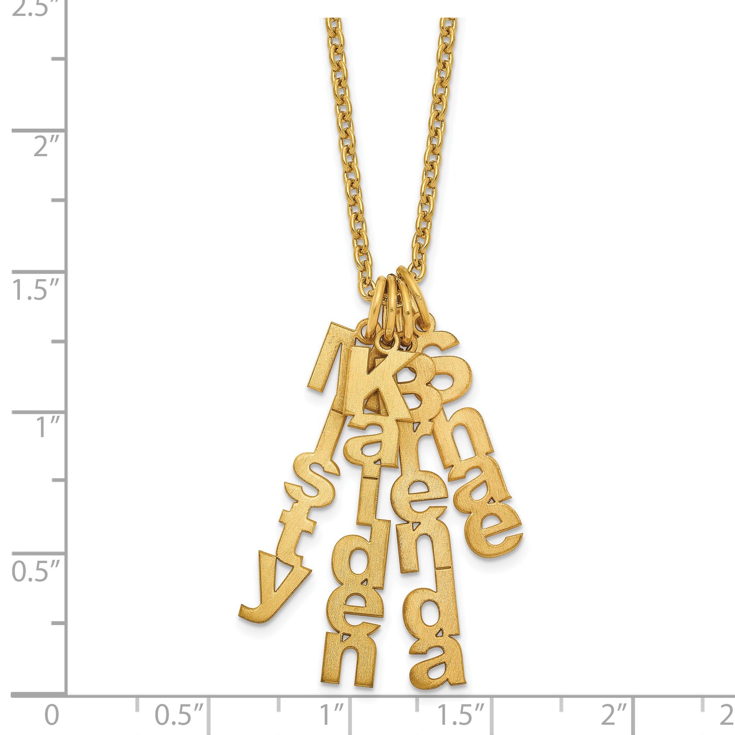 Sterling Silver Gold plated Brushed Vertical 4 Name Charm Necklace