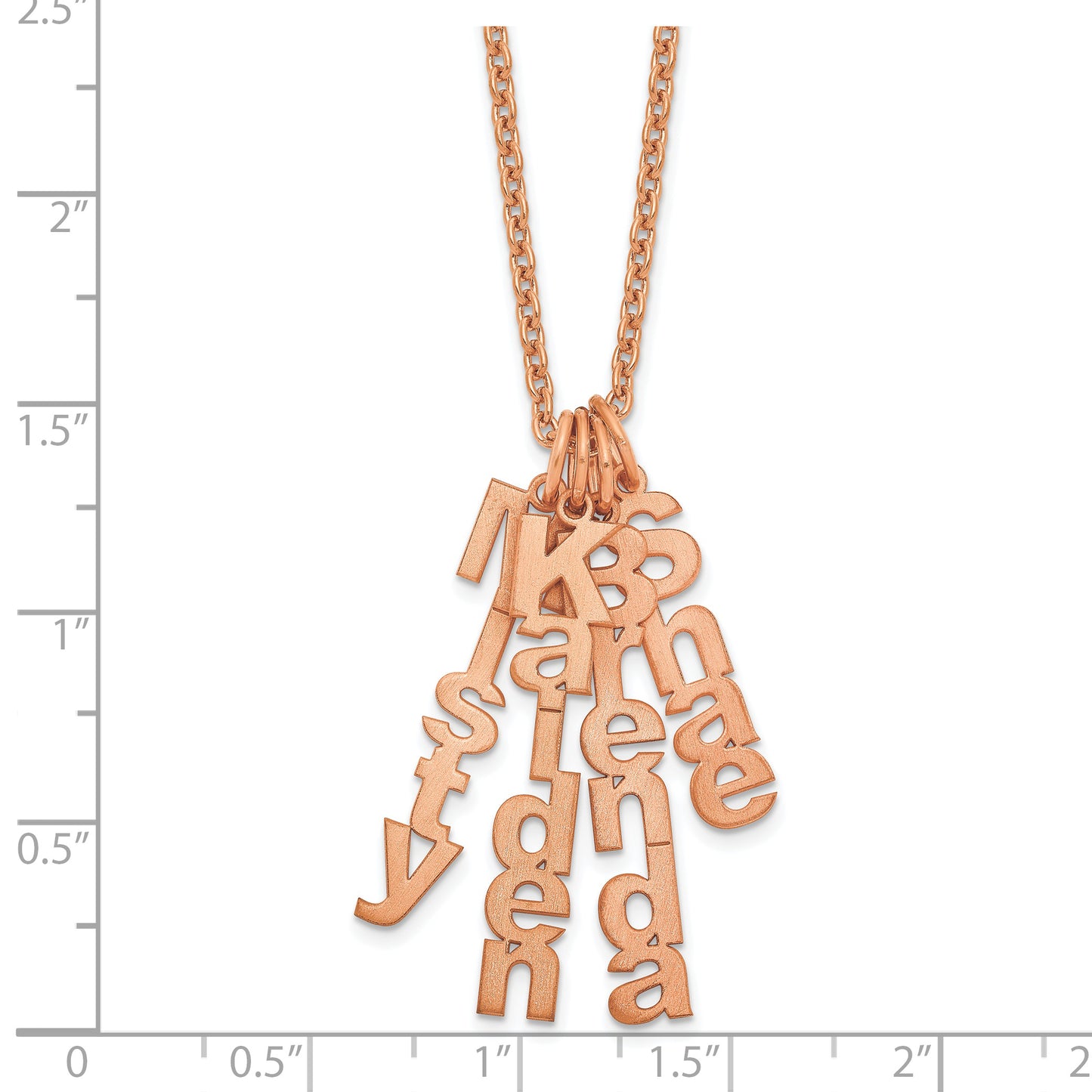 Sterling Silver Rose Gold plated Brushed Vertical 4 Name Charm Necklace