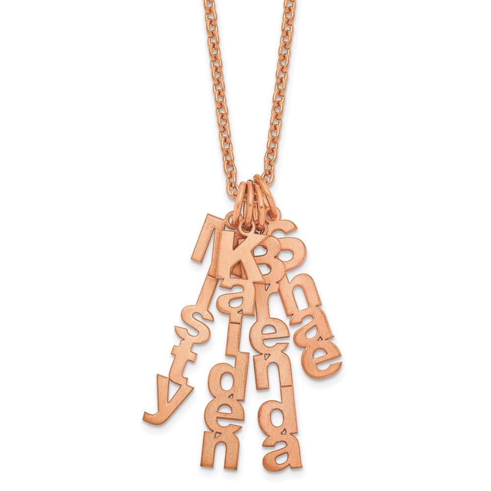 Sterling Silver Rose Gold plated Brushed Vertical 4 Name Charm Necklace