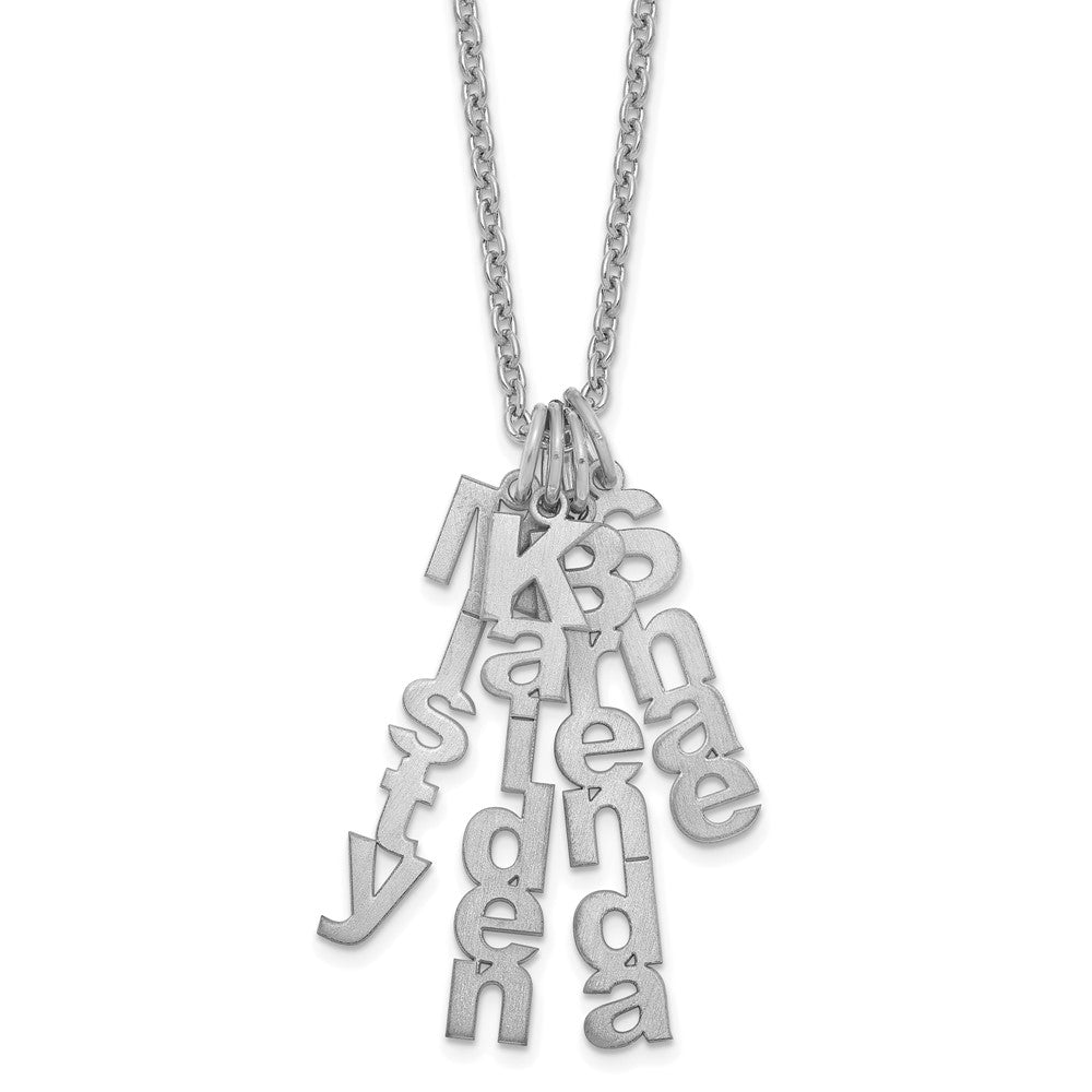 Sterling Silver Rhodium plated Brushed Vertical 4 Name Charm Necklace