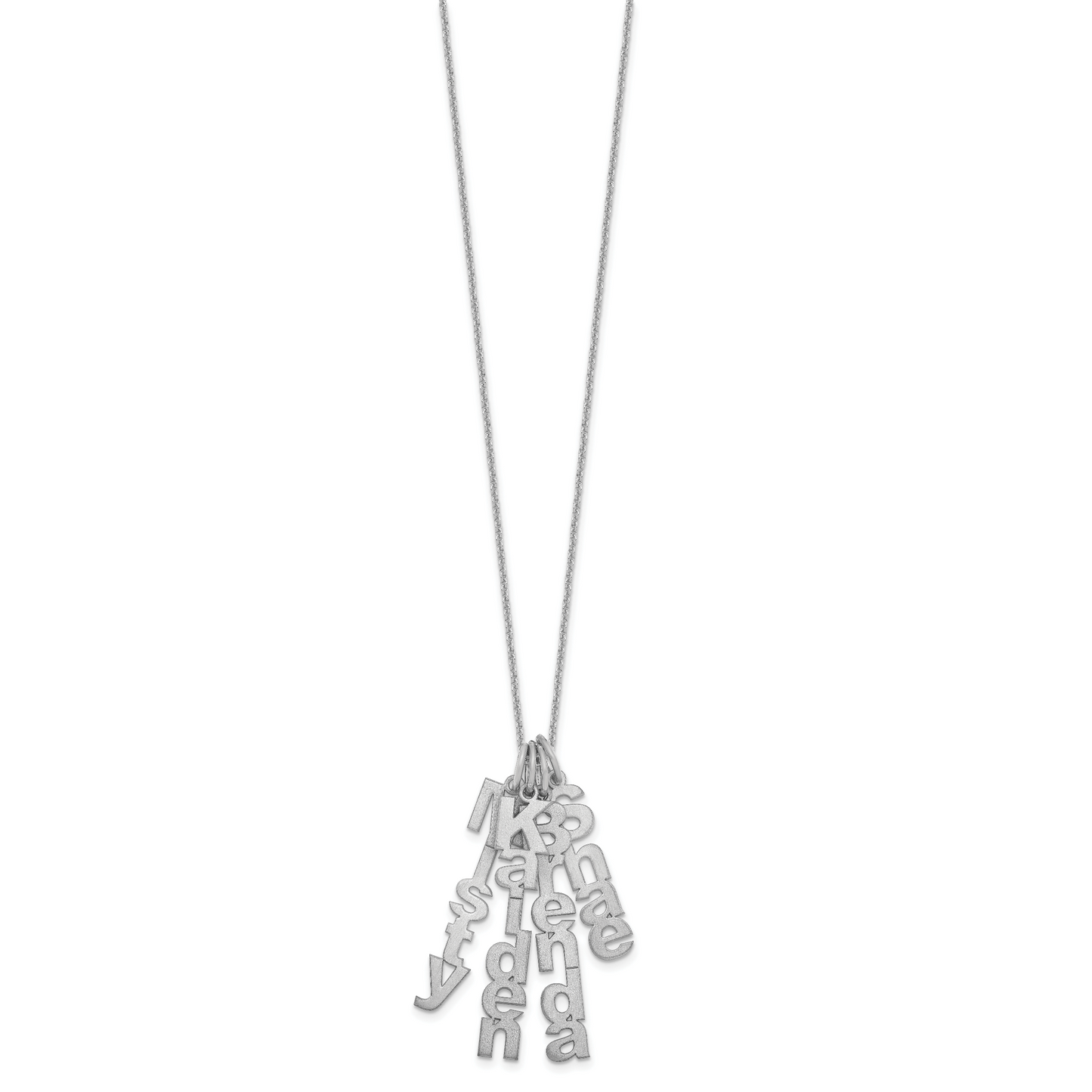 14K White Gold Brushed Vertical 4 Name Charm Necklace