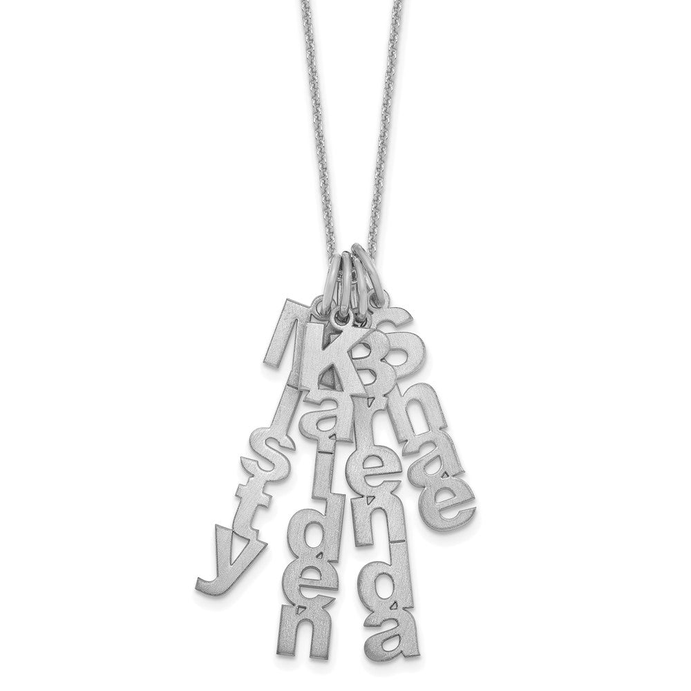 14K White Gold Brushed Vertical 4 Name Charm Necklace