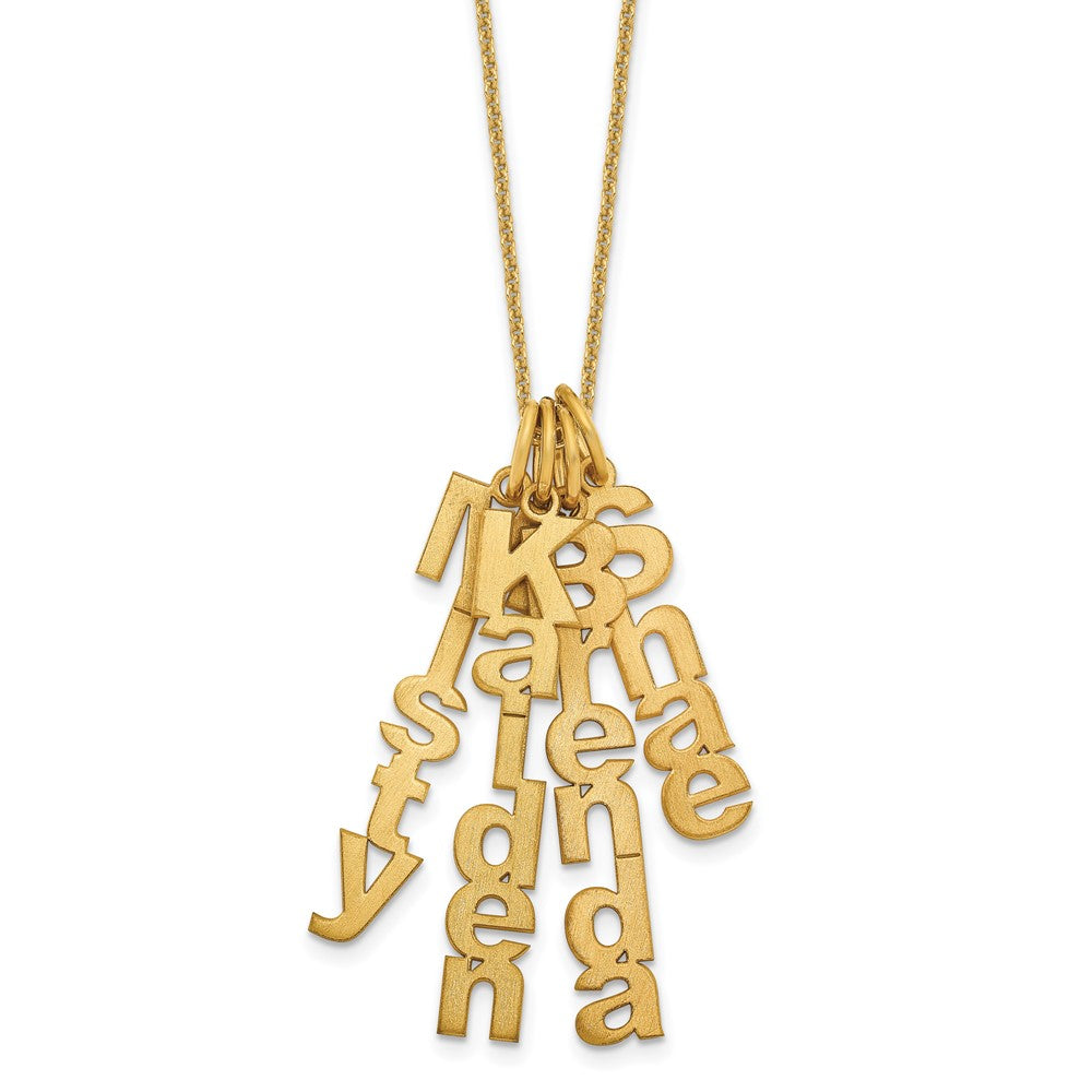 14K Yellow Gold Brushed Vertical 4 Name Charm Necklace