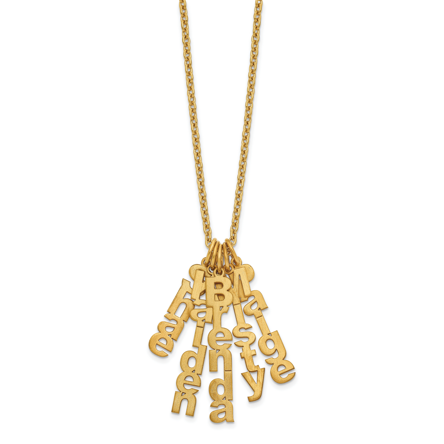 Sterling Silver Gold plated Brushed Vertical 5 Name Charm Necklace