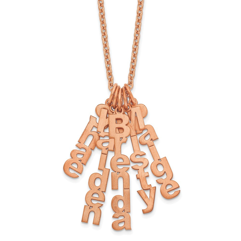 Sterling Silver Rose Gold plated Brushed Vertical 5 Name Charm Necklace