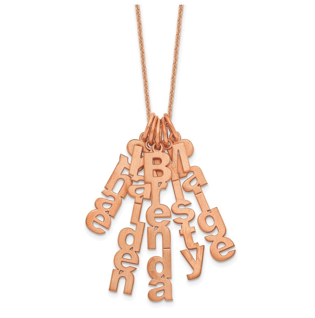 14k Yellow Or White Or Rose Gold Brushed Vertical 5 Name Charm Necklace – Elegant Jewelry Gift for Birthday, Anniversary, Engagement, Wedding
