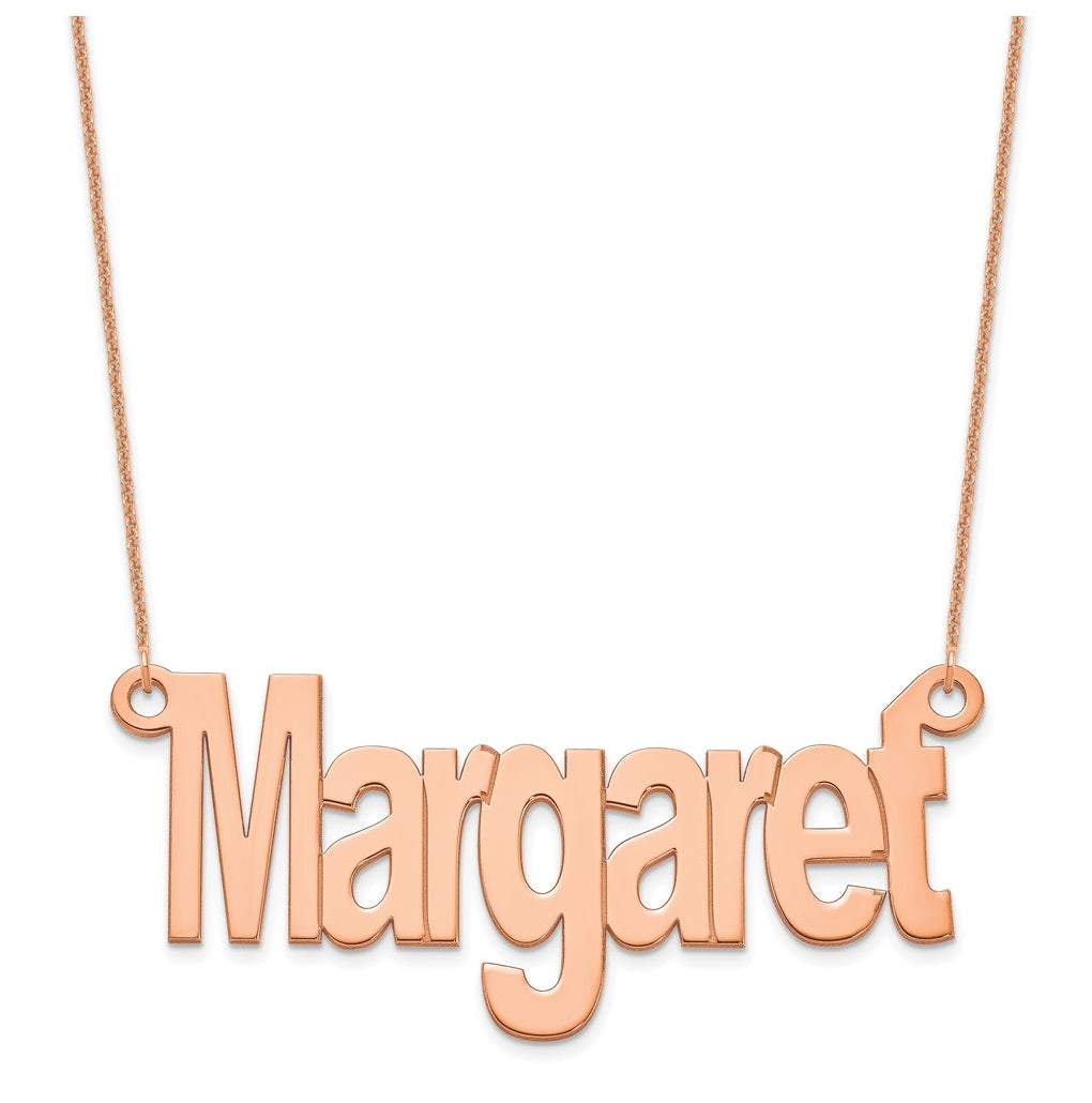 14K Yellow Or White Or Rose Gold Large Name Plate Necklace – Elegant Jewelry Gift for Birthday, Anniversary, Engagement, Wedding