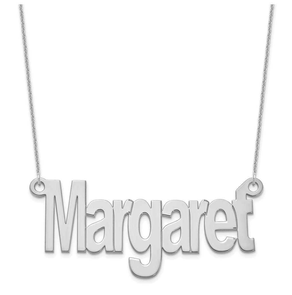 14K Yellow Or White Or Rose Gold Large Name Plate Necklace – Elegant Jewelry Gift for Birthday, Anniversary, Engagement, Wedding