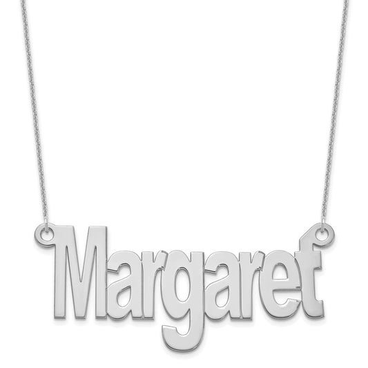10K White Gold Large Name Plate Necklace