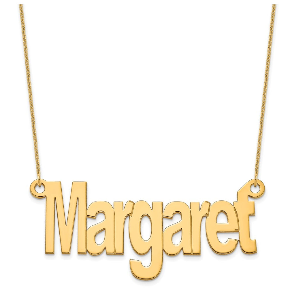 14K Yellow Or White Or Rose Gold Large Name Plate Necklace – Elegant Jewelry Gift for Birthday, Anniversary, Engagement, Wedding