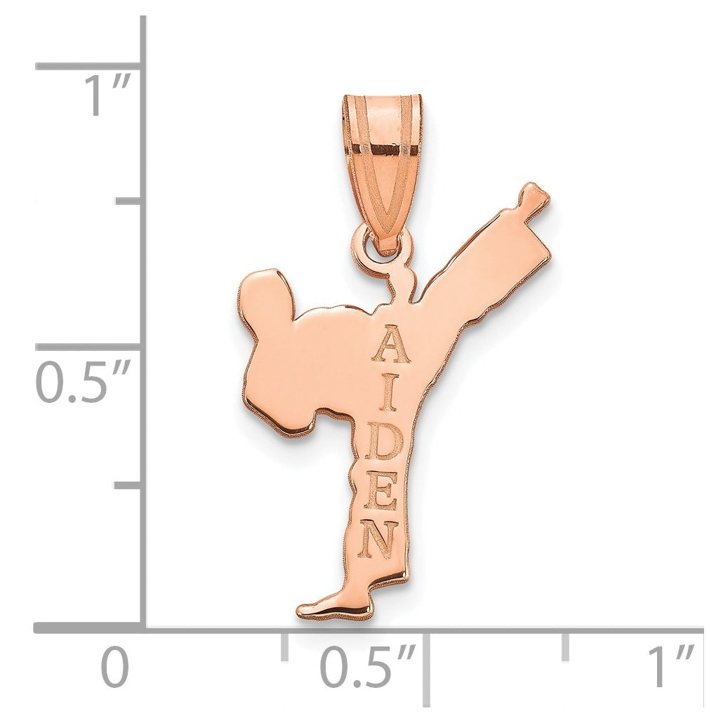 14k Yellow Or White Or Rose Gold Or Sterling Silver Personalized Boy Karate Pendant