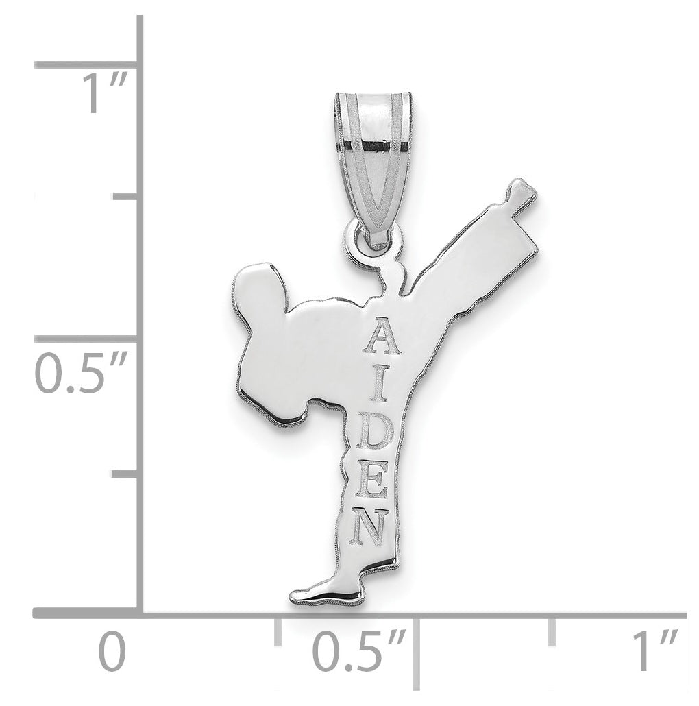 14k Yellow Or White Or Rose Gold Or Sterling Silver Personalized Boy Karate Pendant