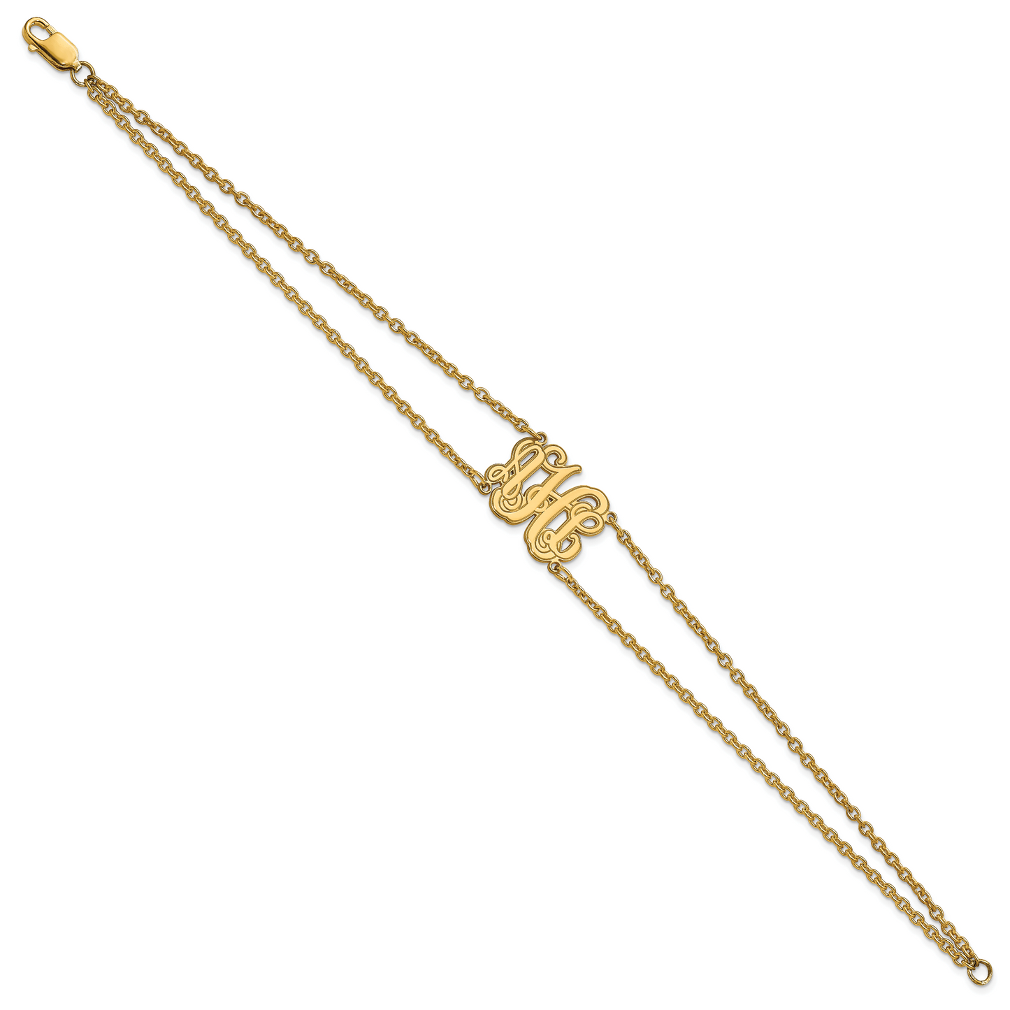 Sterling Silver Gold Plated Etched Outline Monogram Double Chain Bracelet