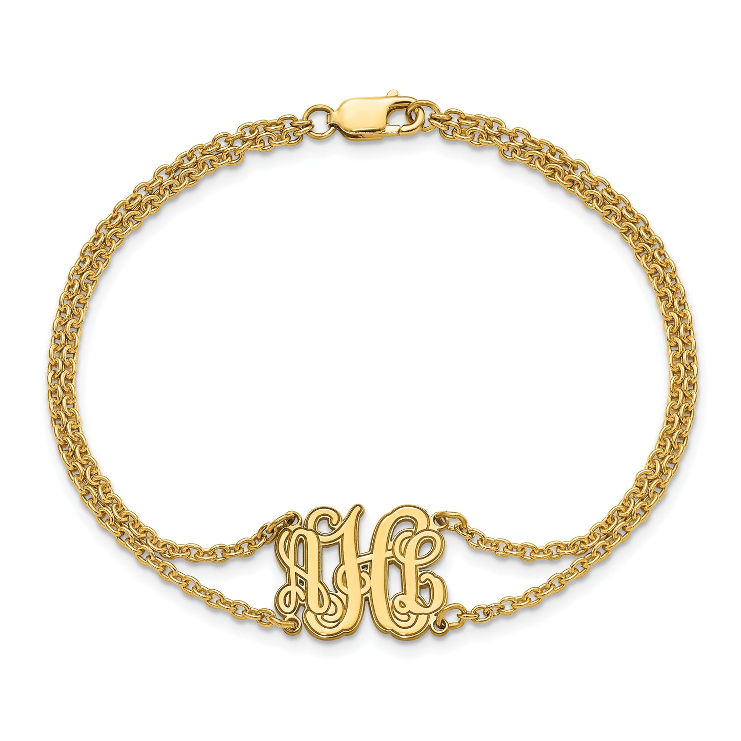 Sterling Silver Gold Plated Etched Outline Monogram Double Chain Bracelet