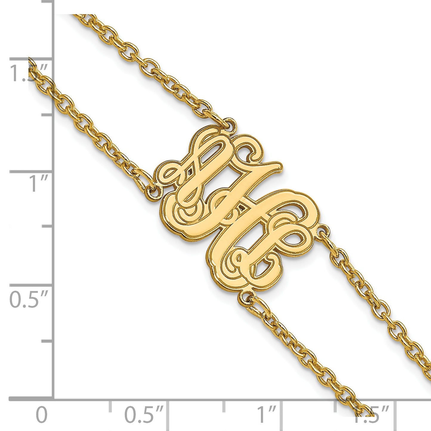 Sterling Silver Gold Plated Etched Outline Monogram Double Chain Bracelet