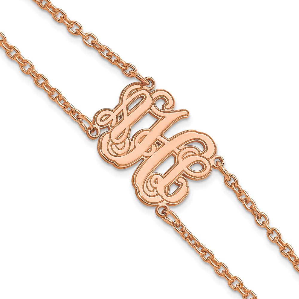 Sterling Silver Rose Gold plated Etched Outline Monogram Double Chain Bracelet