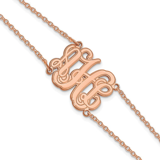 14K Rose Gold Etched Outline Monogram Double Chain Bracelet