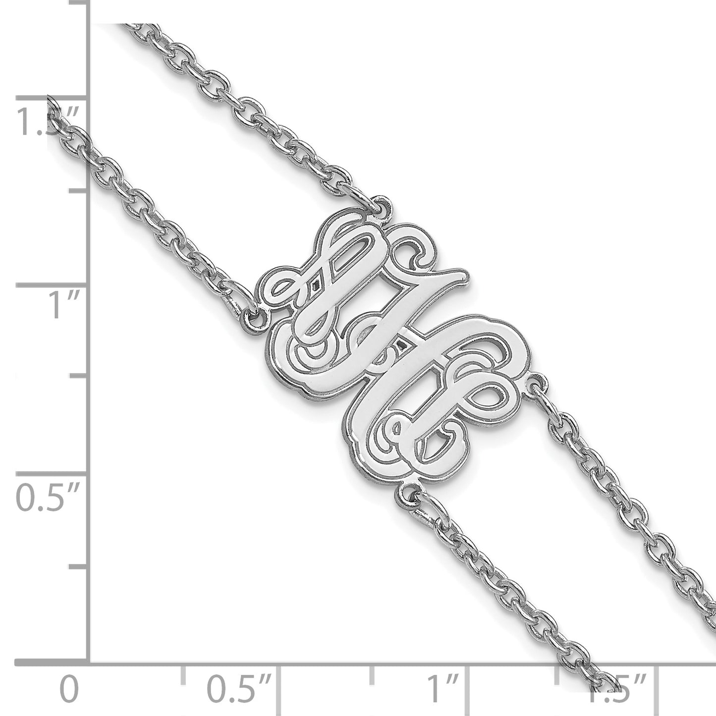 Sterling Silver Rhodium plated Etched Outline Monogram Double Chain Bracelet