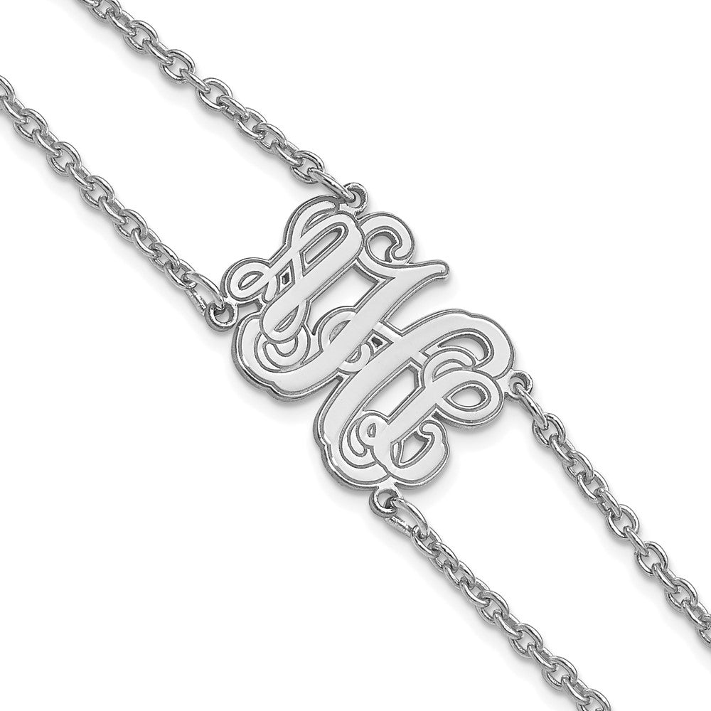 10K White Gold Etched Outline Monogram Double Chain Bracelet