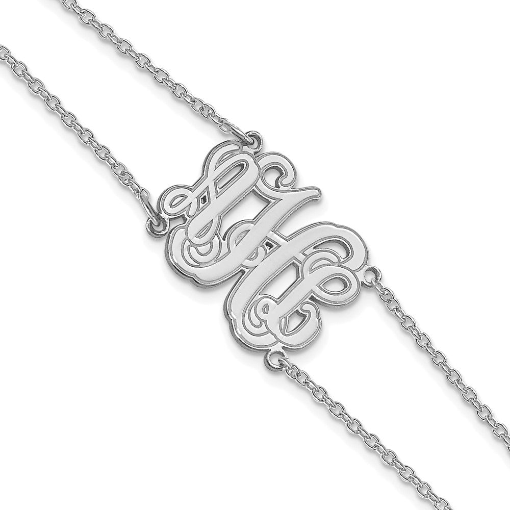 14K White Gold Etched Outline Monogram Double Chain Bracelet