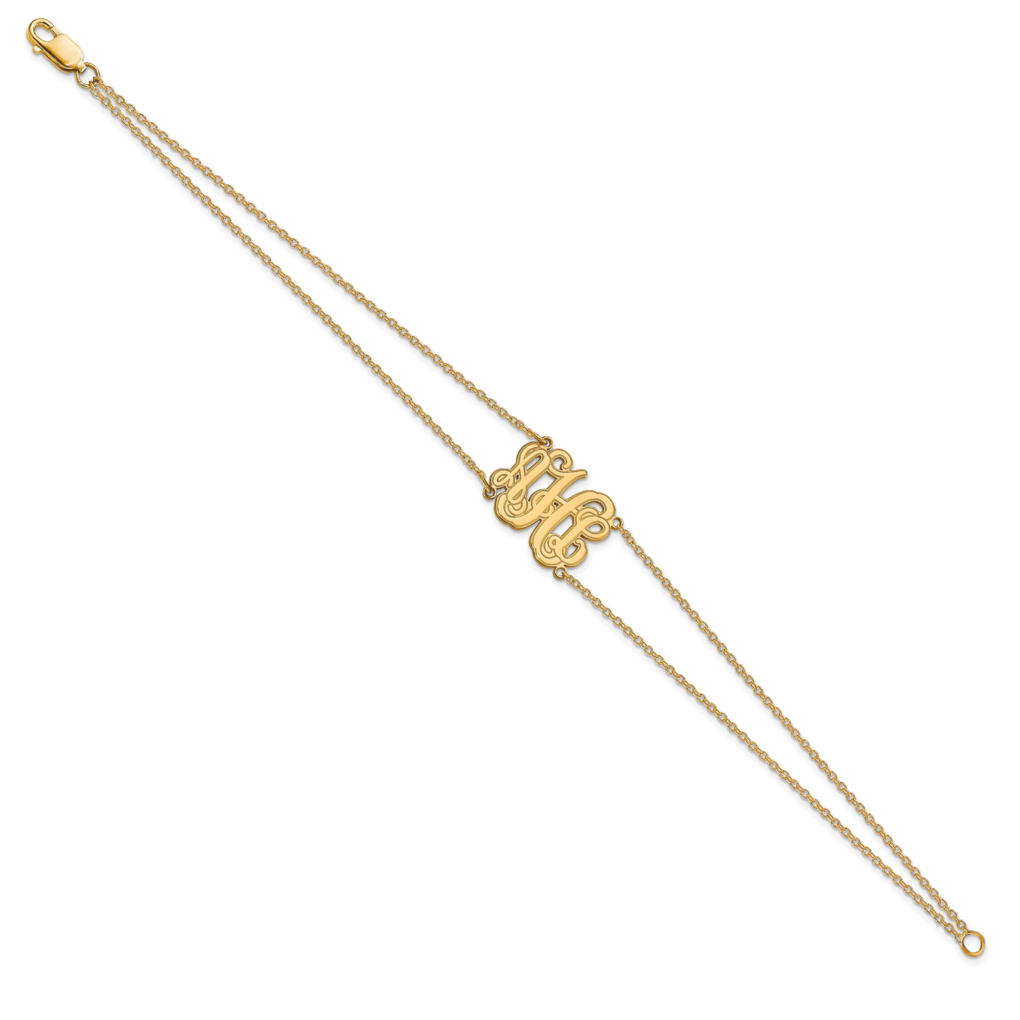 14K Yellow Gold Etched Outline Monogram Double Chain Bracelet