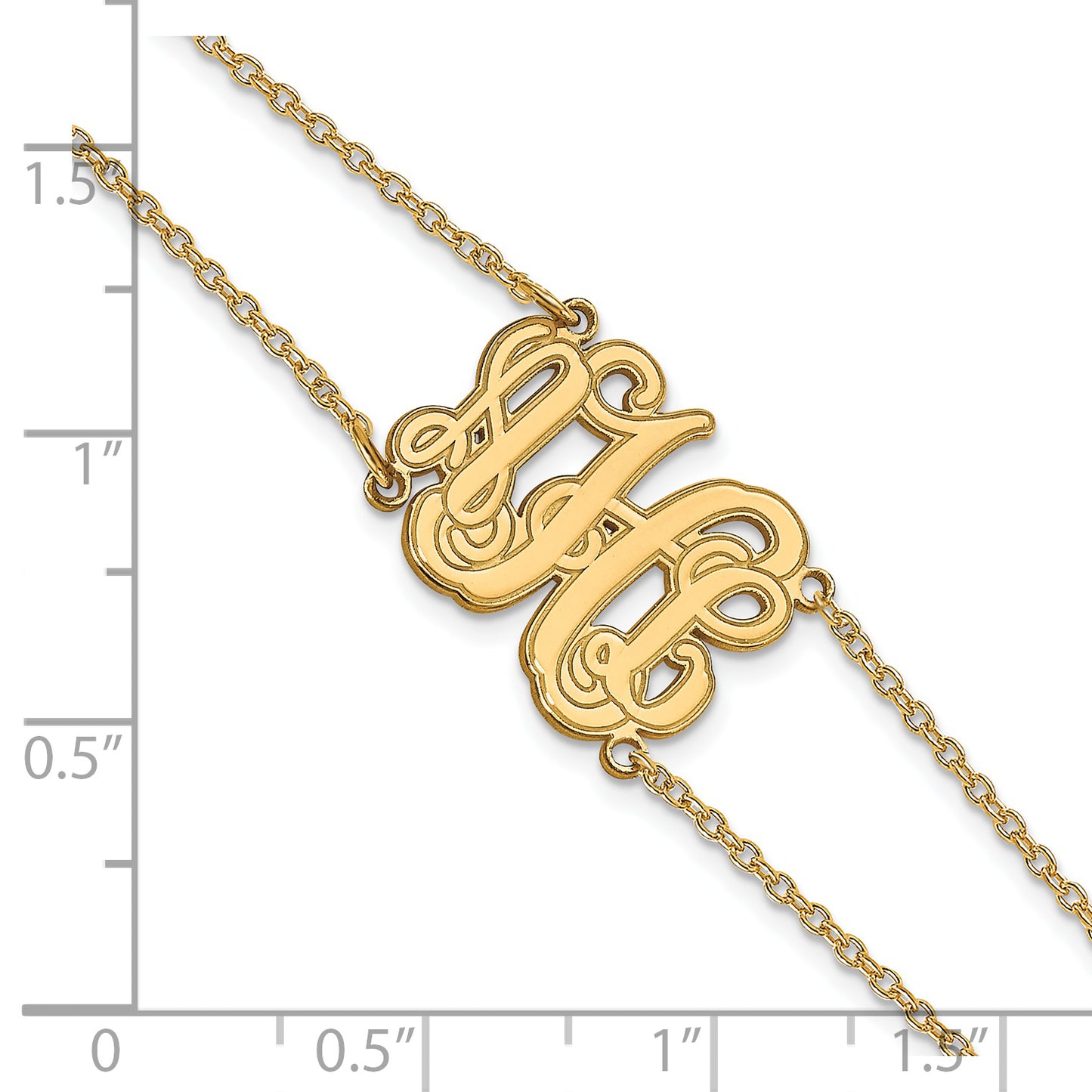 14K Yellow Gold Etched Outline Monogram Double Chain Bracelet