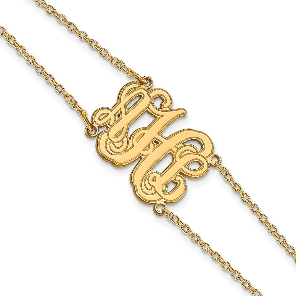 14K Yellow Gold Etched Outline Monogram Double Chain Bracelet