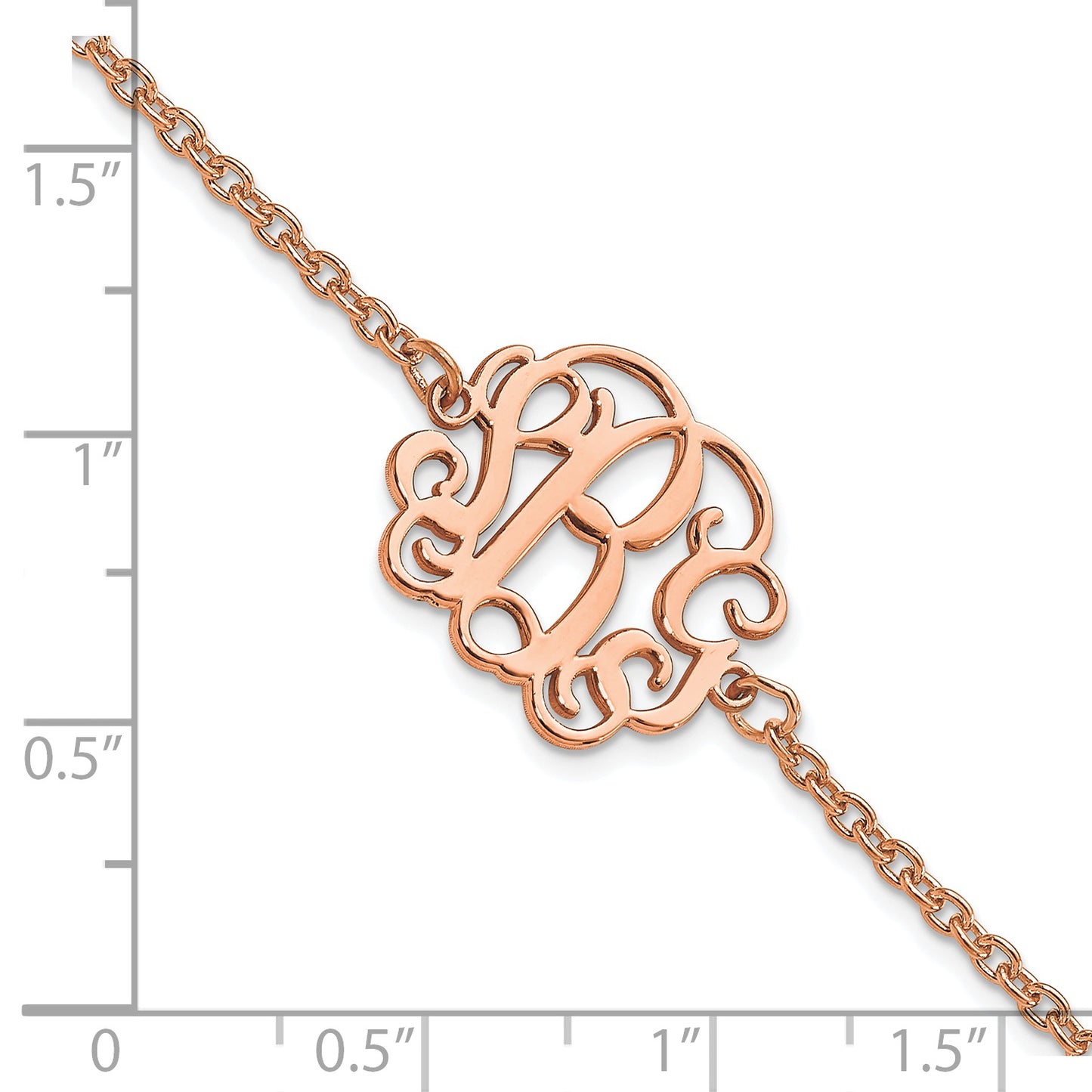 Sterling Silver Rose Gold plated Polished Monogram Bracelet