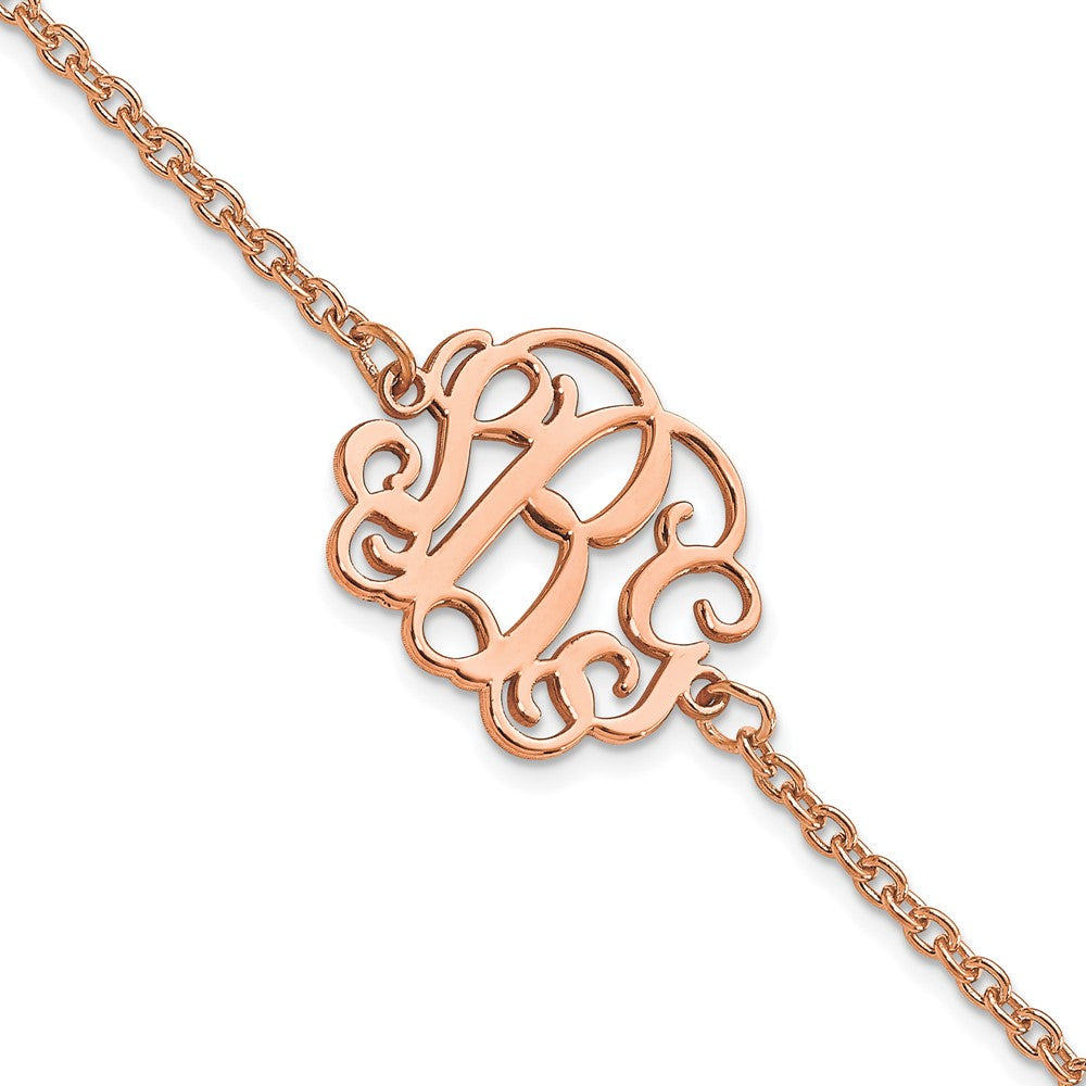 Sterling Silver Rose Gold plated Polished Monogram Bracelet