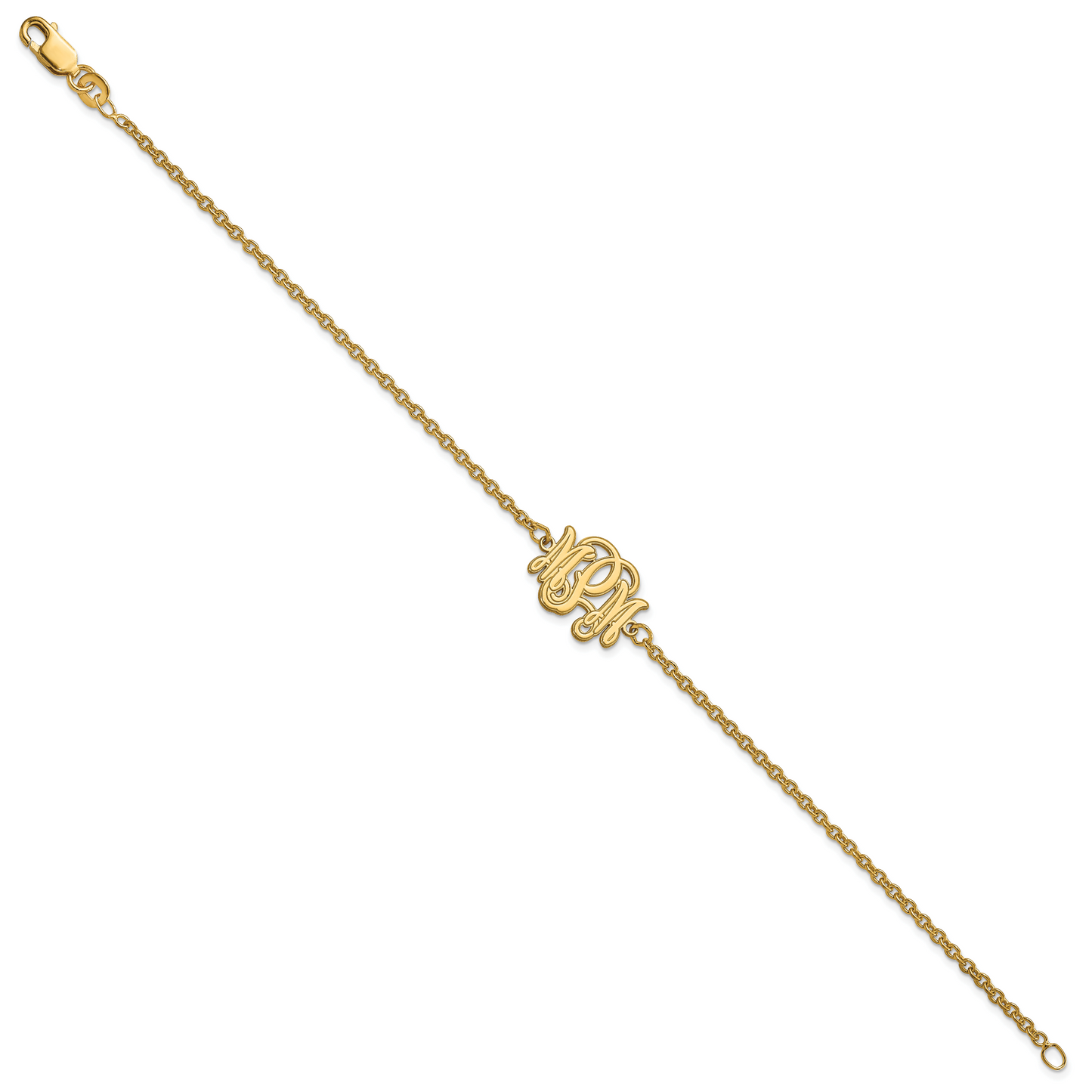 Sterling Silver Gold plated Etched Outline Monogram Bracelet