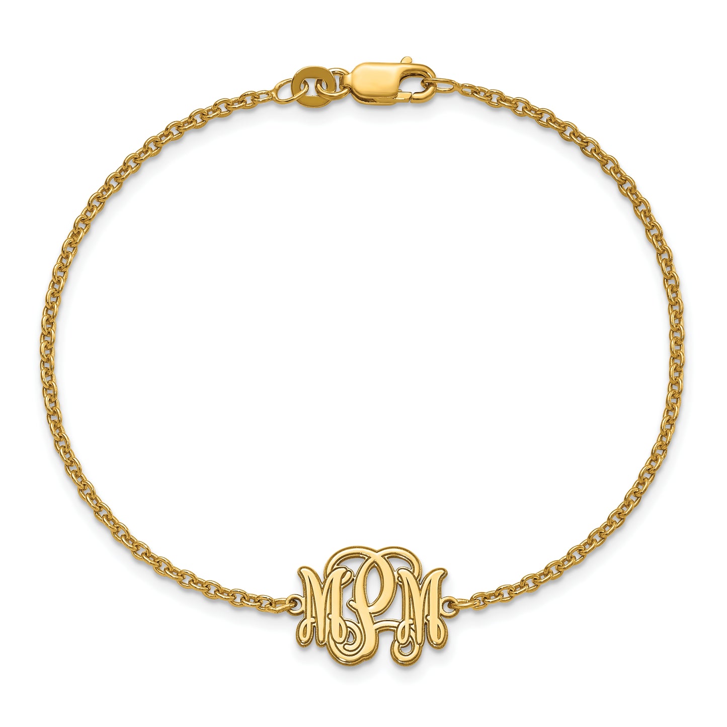 Sterling Silver Gold plated Etched Outline Monogram Bracelet