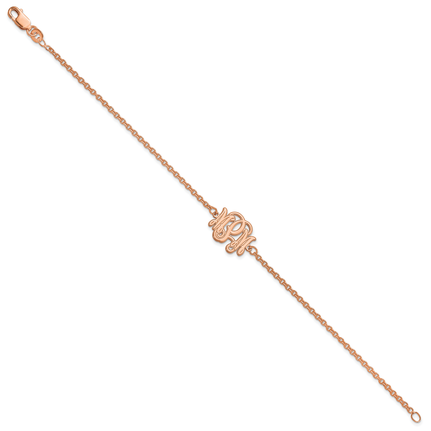 Sterling Silver Rose Gold plated Etched Outline Monogram Bracelet