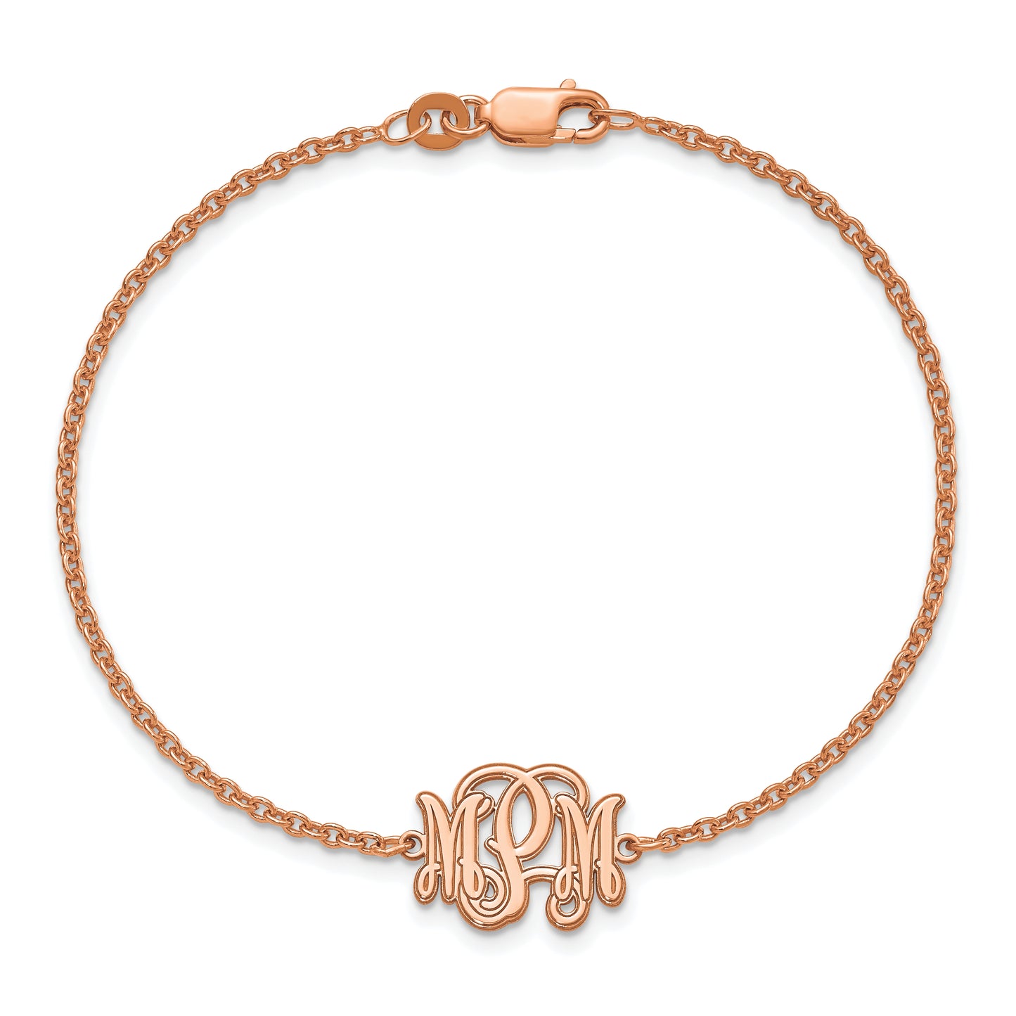 Sterling Silver Rose Gold plated Etched Outline Monogram Bracelet