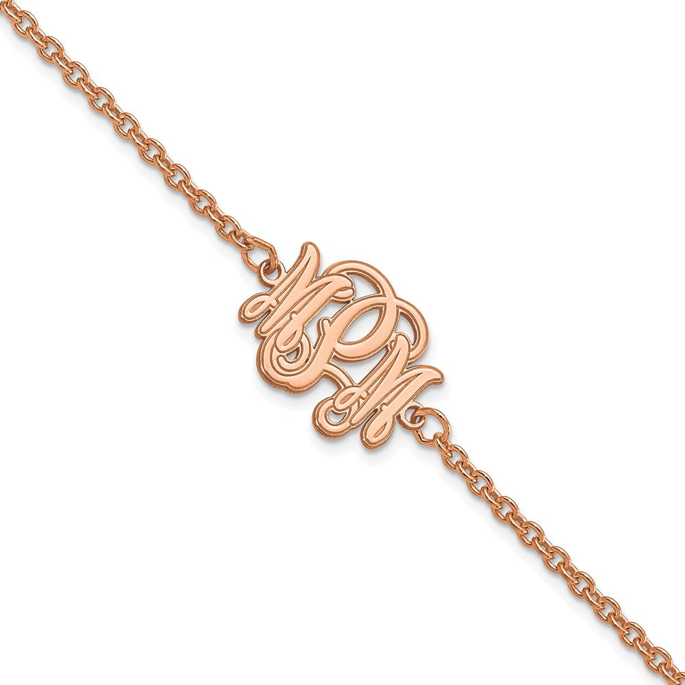 Sterling Silver Rose Gold plated Etched Outline Monogram Bracelet