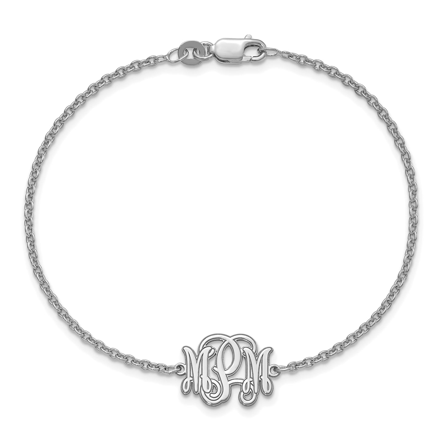 10K White Gold Etched Outline Monogram Bracelet