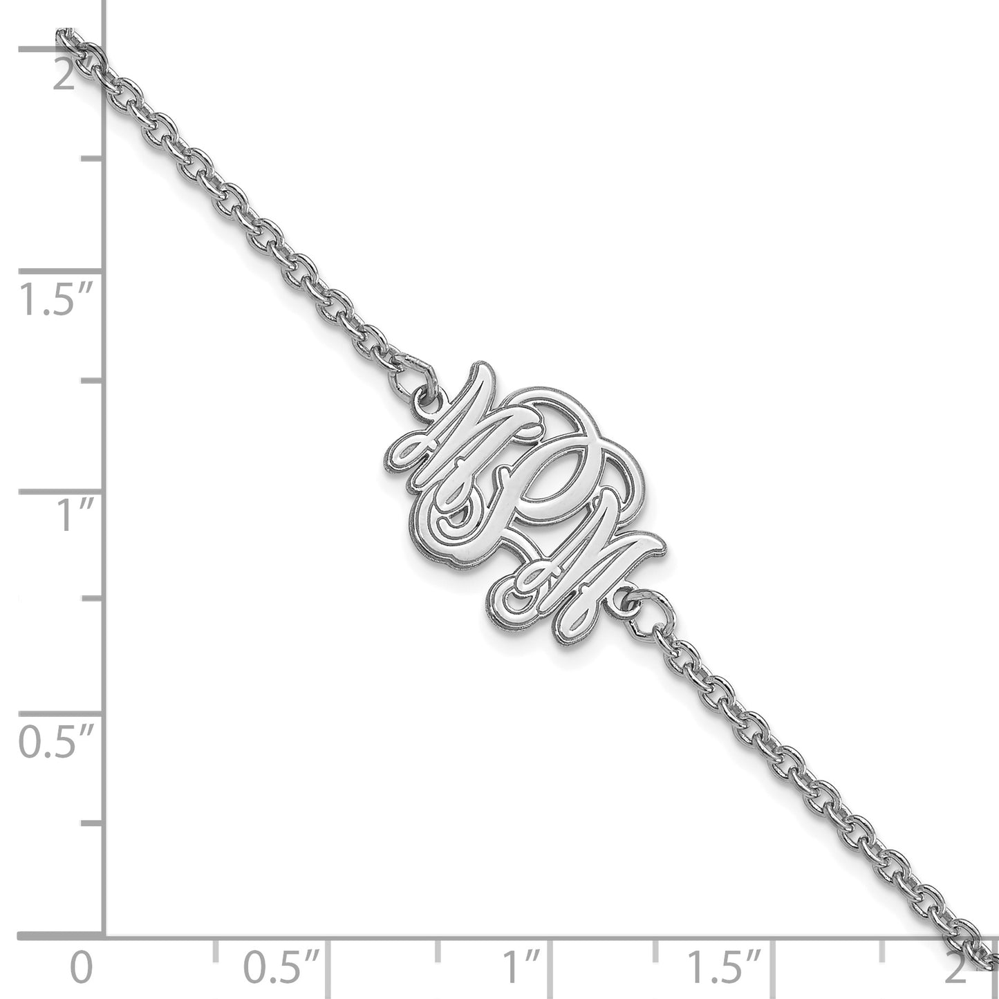 10K White Gold Etched Outline Monogram Bracelet