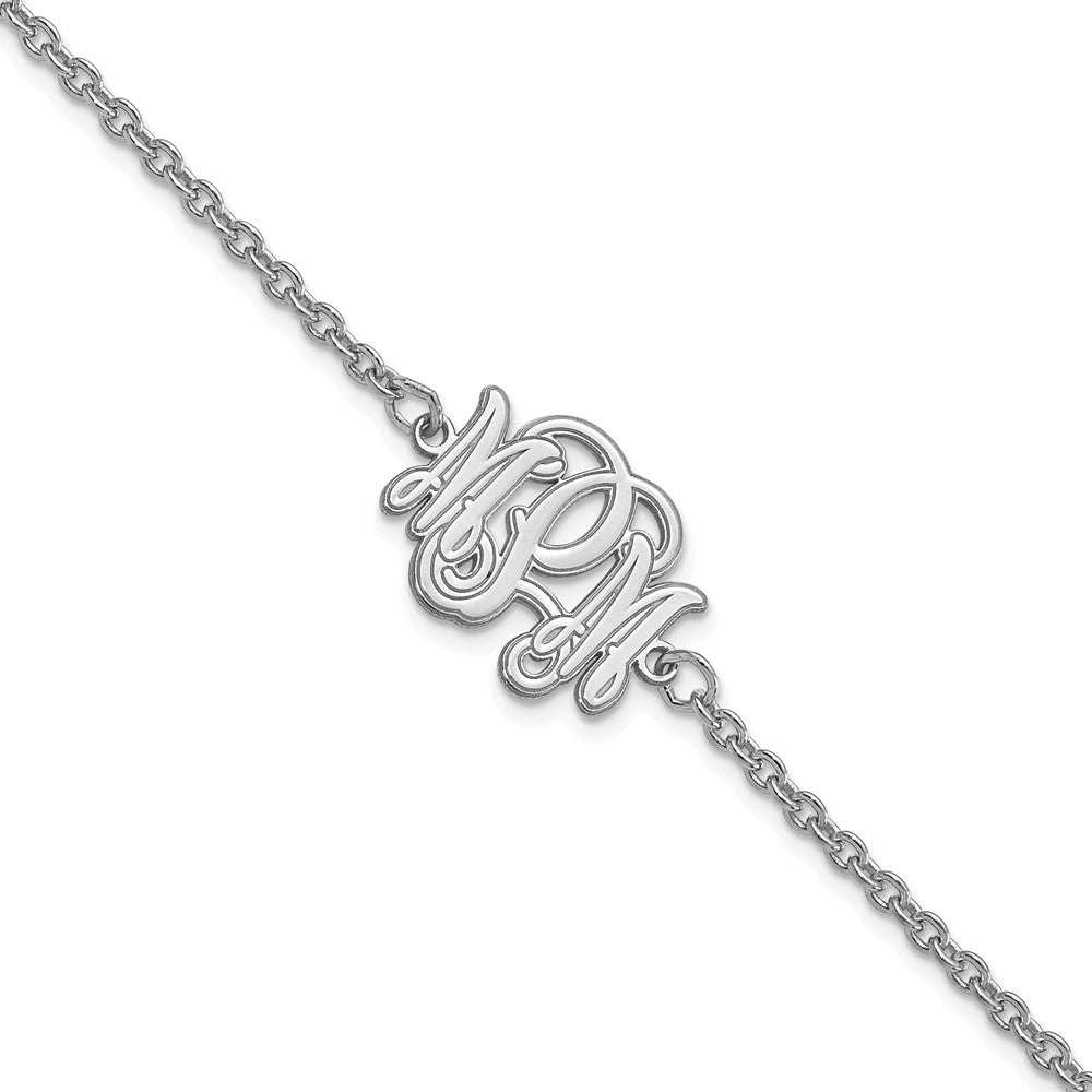 Sterling Silver Rhodium plated Etched Outline Monogram Bracelet
