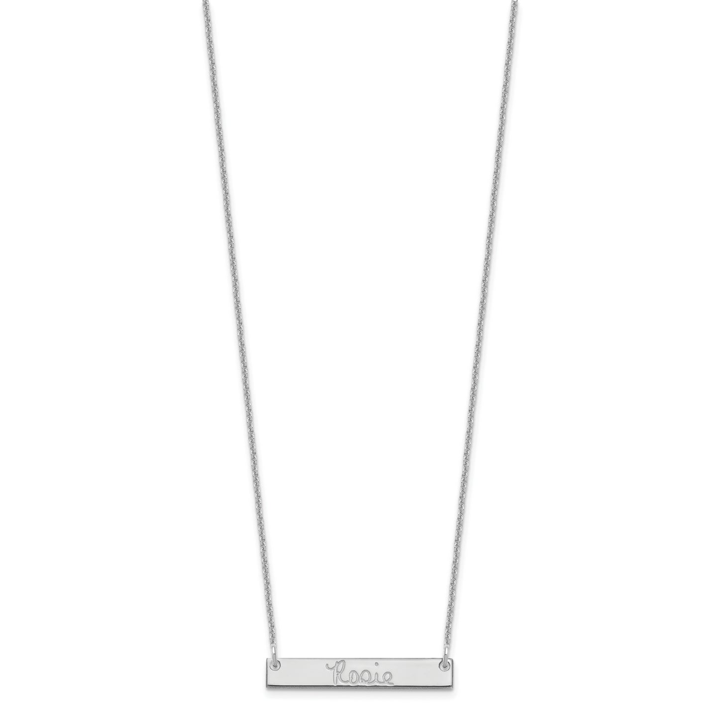 10K White Gold Small Polished Signature Bar Necklace